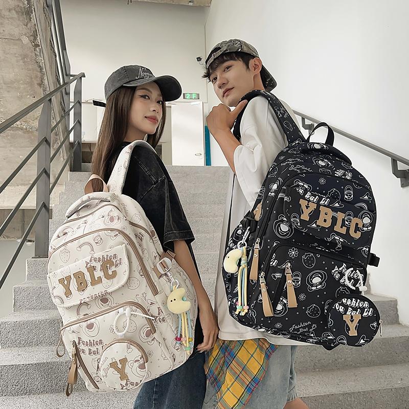 Printed Student Schoolbag Men's Large Capacity Travel Backpack Women's Campus Backpack with Coin Purse