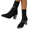 Botas meias elásticas de malha botas curtas 22 primavera e outono botas únicas europeias e americanas bico fino salto grosso salto alto botas Martin justas