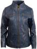 Women's Real Leather Jacket (OBFQ) - Navy Blue