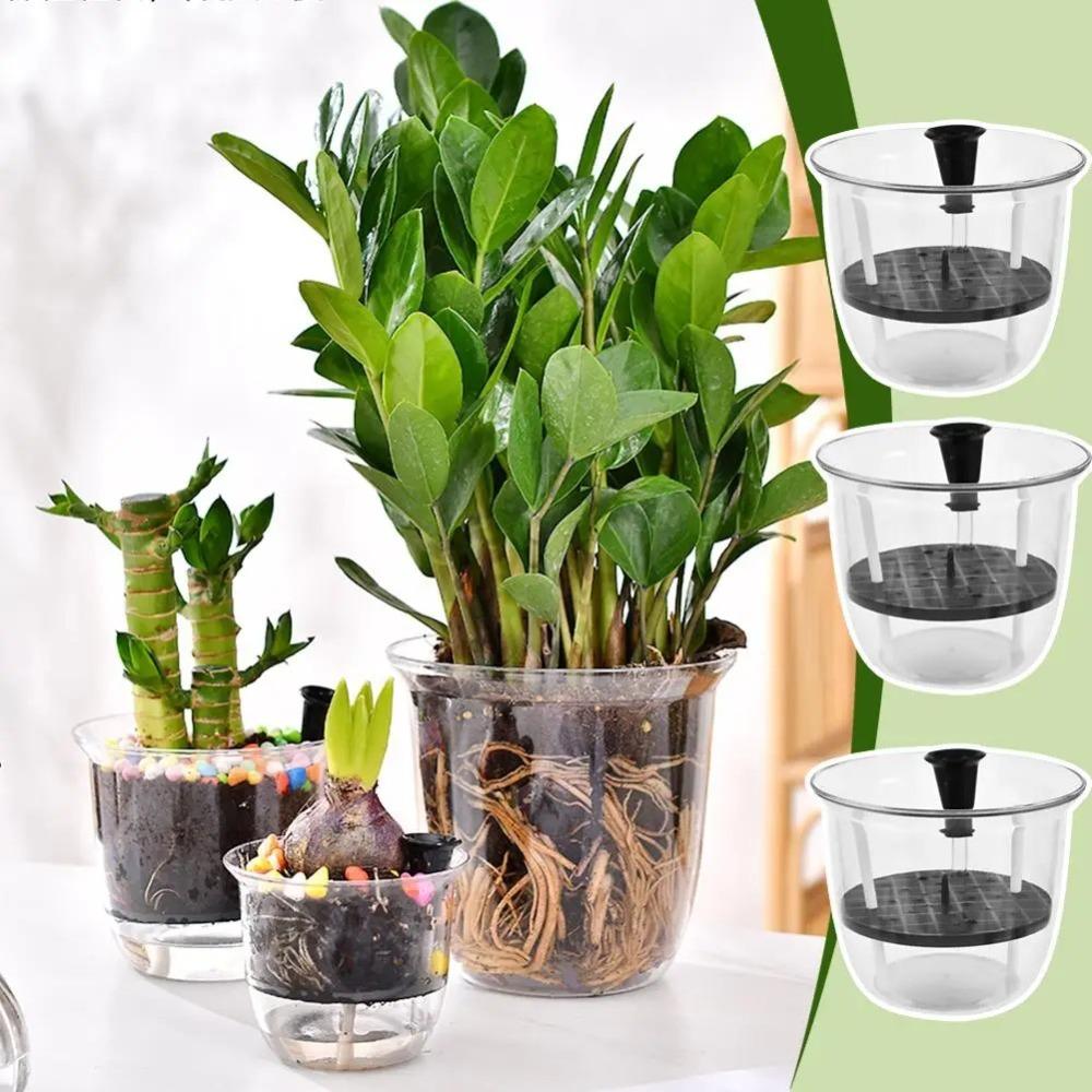 1pcs Transparent Self Watering Plant Pot Double Layer Planter Pot with Reservoir Flowerpot  Office