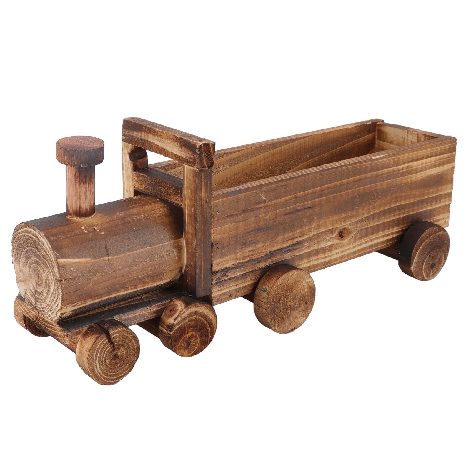 

Wooden Flower Pot Cartoon Train Shape Good Ventilation Succulent Flower Pot Decoration for Garden Home Office