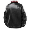 Double-sided PU leather jacket men's spring and autumn lapel plaid jacket loose casual locomotive jacket trendy fashion