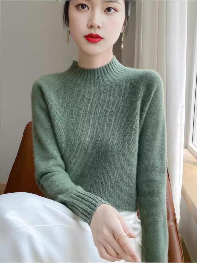 Women's High Neck Pure Wool Jacquard Sweater - Thickened, Loose Fit, Autumn/Winter