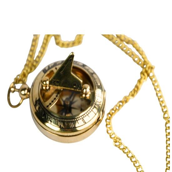 5,08 cm Messing Sonnenuhr Kompass Anhänger mit Kette Navigationsschmuck Geschenk Steampunk Maritim Halskette für Entdecker Sammler Geschenk