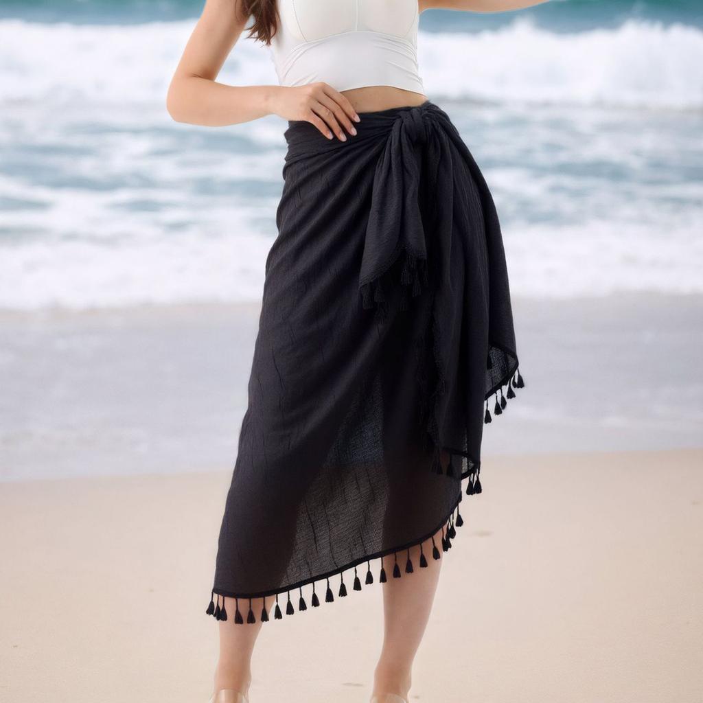 Women's Beach Vacation Sun  Tassel Wrap Skirt  Apron Skirt Midi Skirt