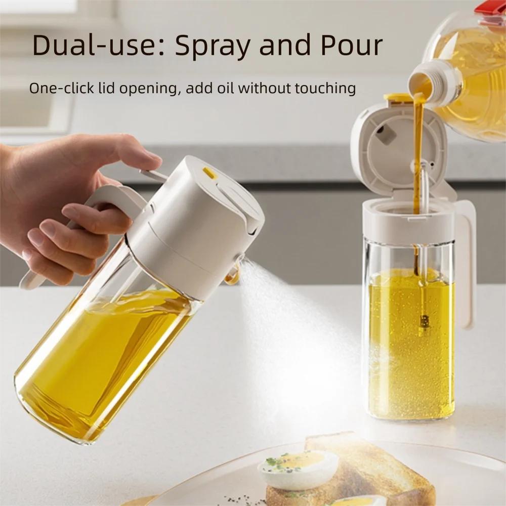 New 2in1 Oil Sprayer Food Grade Glass Oil Spray Bottle Reusable Oil Dispenser Air Fryer Seasoning Tool Kitchen Dining Bar Supply