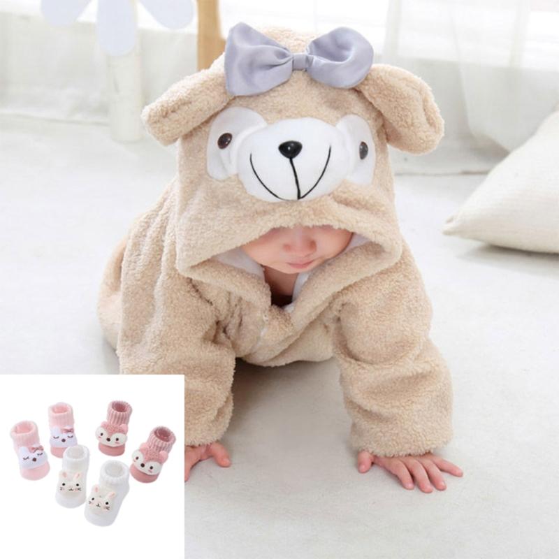 3 Paar Junge Mädchen Lauflernsocken Cartoon-Puppen Strickschuhe Bodenfußbekleidung