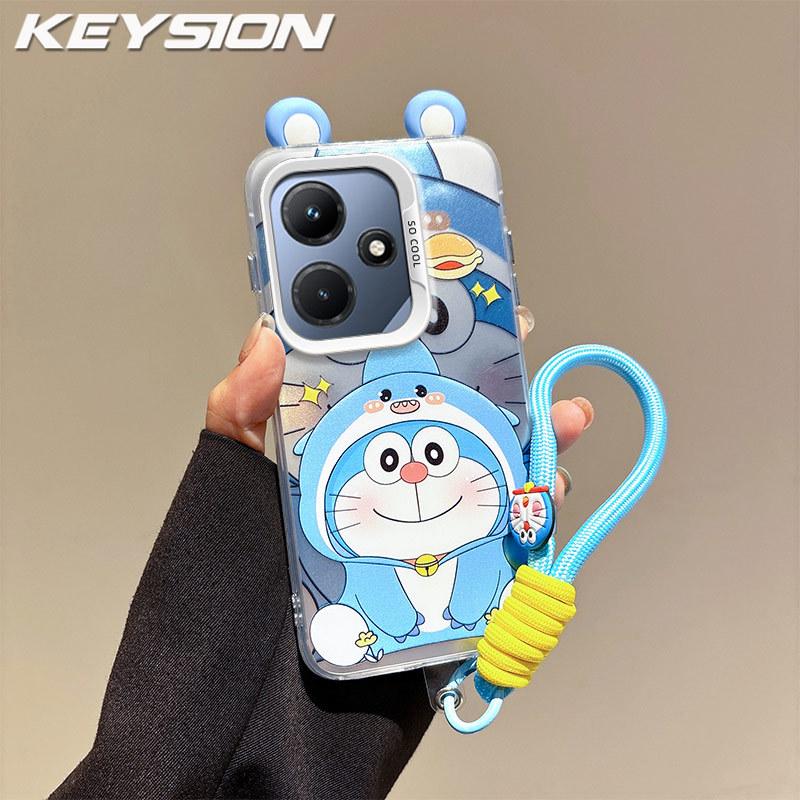 KEYSION Cute Ear Cartoon Case for Infinix Hot 30i with Lanyard Soft Silicone+PC Shockproof Phone Back Cover for Infinix Hot 30i