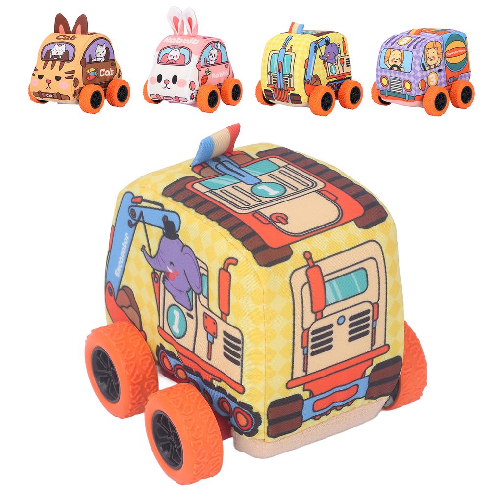 Fabric Kids Pull Back Car Cartoon Parent Child Interaction Soft Baby Vehicle Toy for 1 to 3 Years Ol