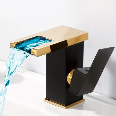 Modern Waterfall Bathroom Faucet with LED Lighting Single Handle 3-Color Changing Spout