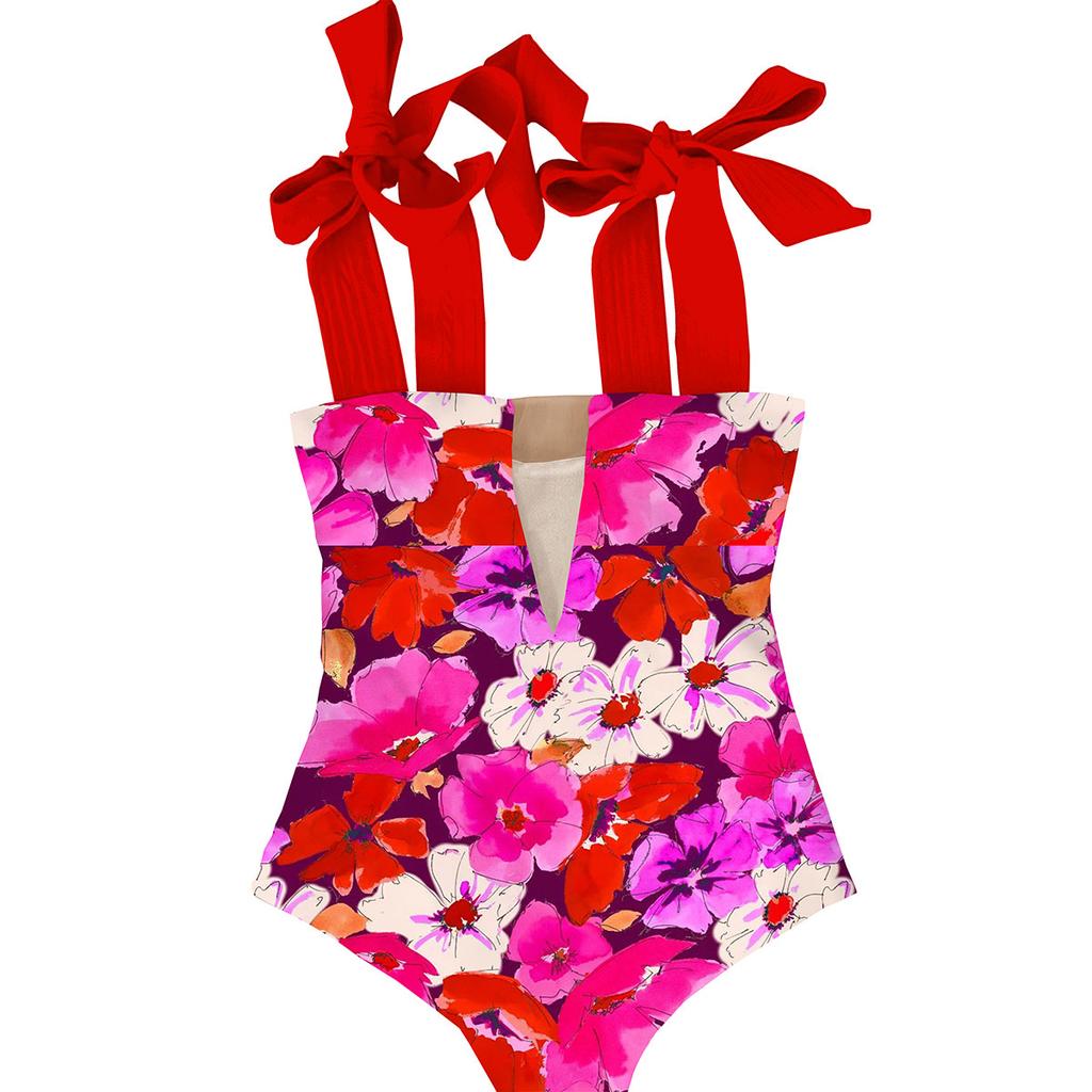 2026 New Sexy One Piece Swimsuit Shoulder Strappy Swimsuit Print Floral Swimwear Women Backless Bathing Suit Beach Wear Monokini