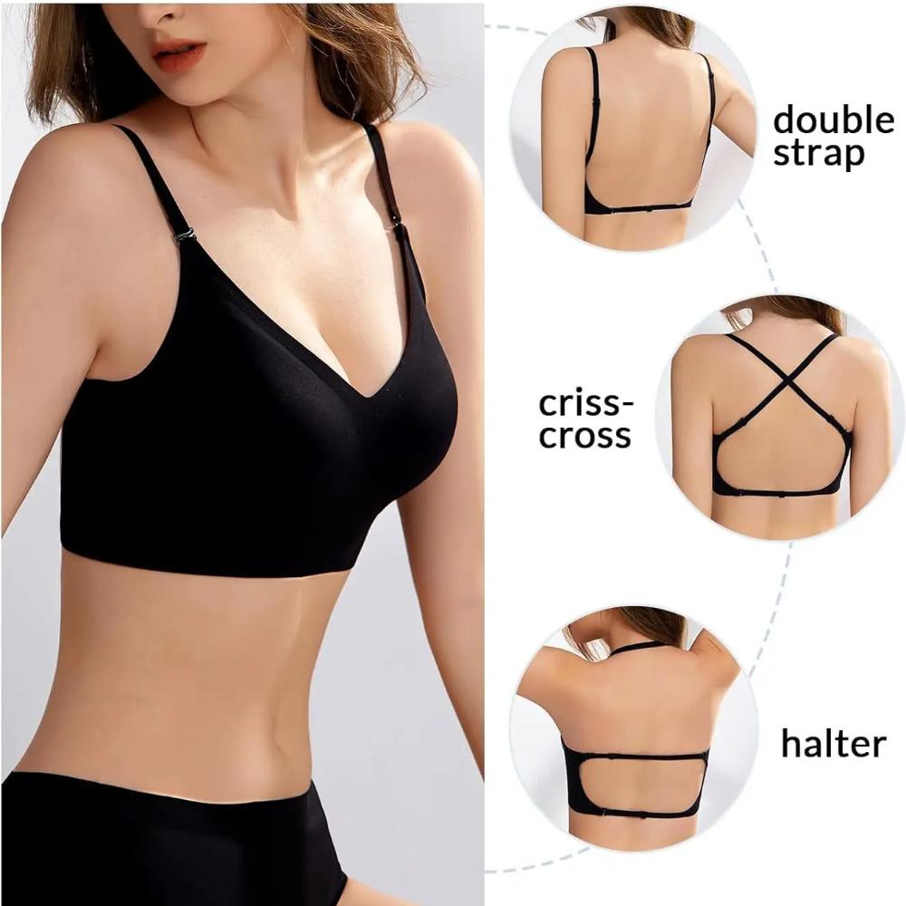 Women Seamless Underwear Sexy Adjustable Detachable Shoulder Straps Bra Summer Backless Invisible Tops Bralette Comfort Lingerie
