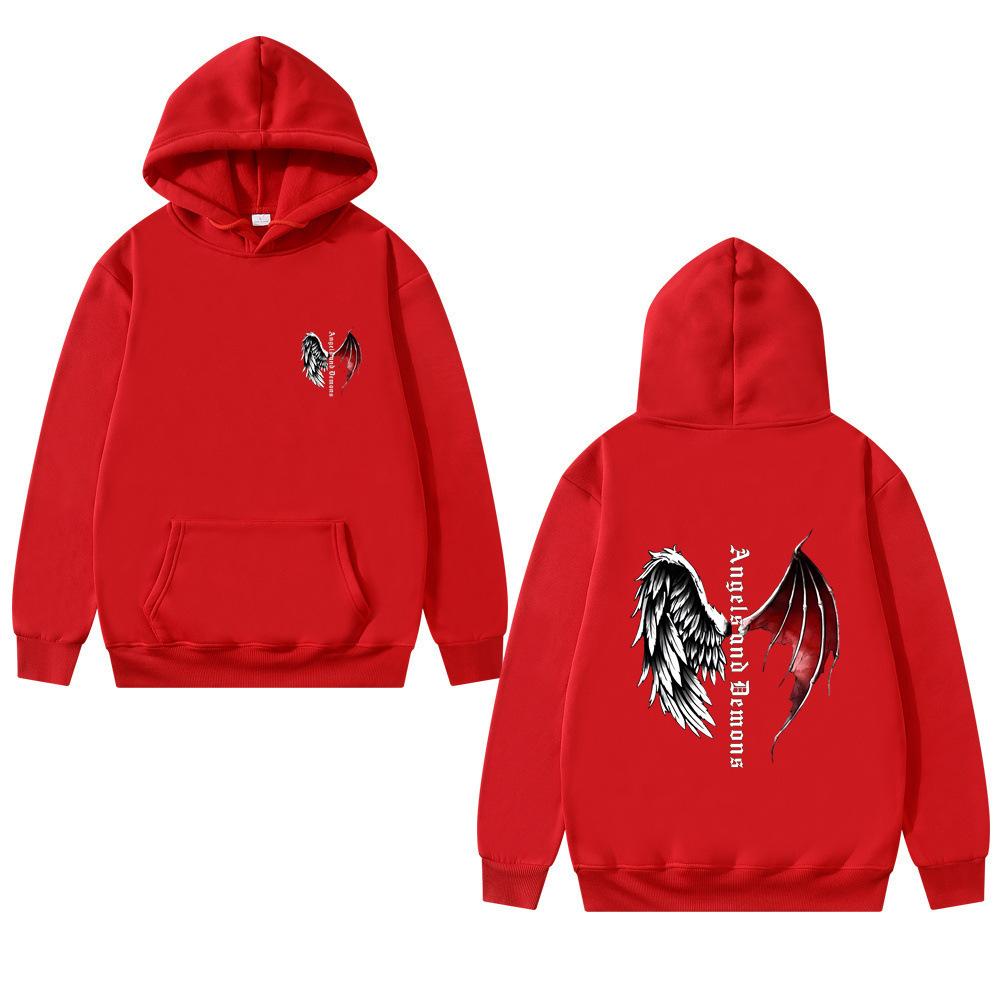 Winter Dark Punk Style Wings Pattern Printed Hoodies Fashionable Casual Sports Long Sleeved Men's and Women's Unisex Hooded Sweatshirts