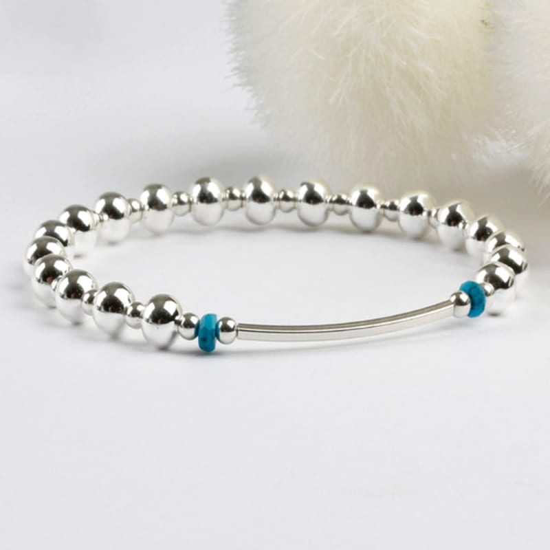 

SHOVEOFF SVB-230 Silver 92.5 Turquoise 6mm Round Minball Silver Bracelet L