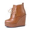 Fashion 2025 Autumn Winter New Stylish Women Ankle Boots Sexy Platform Round Toe Wedges Booties Ladies Boats Mujer Size 32-43 Black Beig
