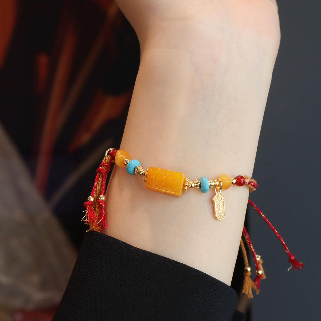 Handmade original refined natural Nanhong agate Hetian jade red rope braceletfashion women daily jewelry gift
