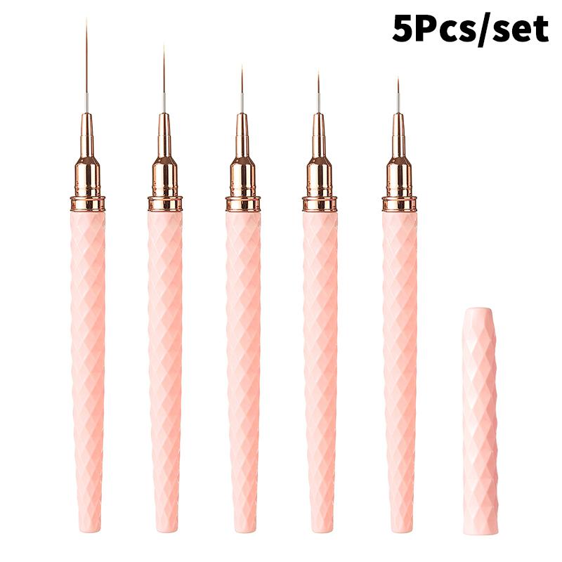 5Pcs Acrylic Handle Extremely Fine Nail Art Liner Pens DIY Painting Brushes for Drawing Lines Stripes Flowers UV Gel Brush