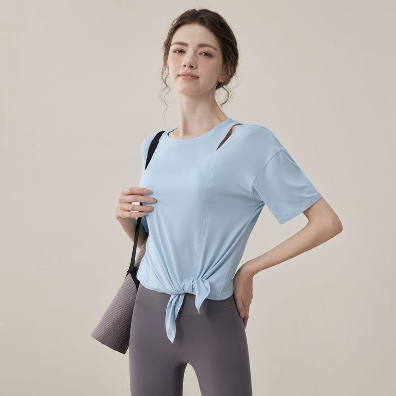 

Летняя новая спортивная футболка с коротким рукавом женская свободная быстросохнущая для бега, тренировок, фитнеса, йоги, дышащие тонкие топы Ice Crystal Blue S [Suggested 40.00 kg-50.00 kg]]