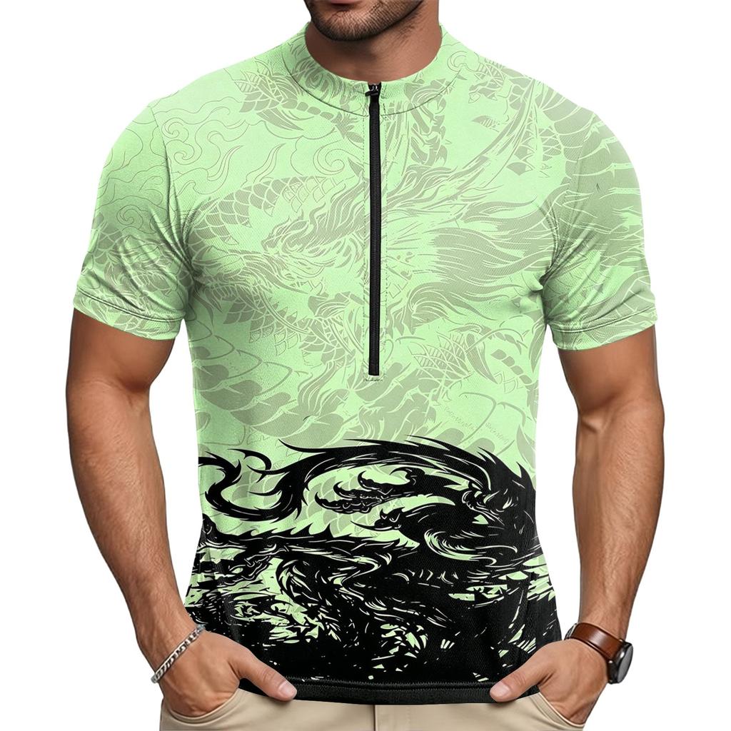 Herren Kurzarm Radtrikot Atmungsaktiv Schnelltrocknend Halber Reißverschluss Vorne Leichtes Stretch-Gewebe mit Aufgedrucktem Design für Outdoor-Sportarten