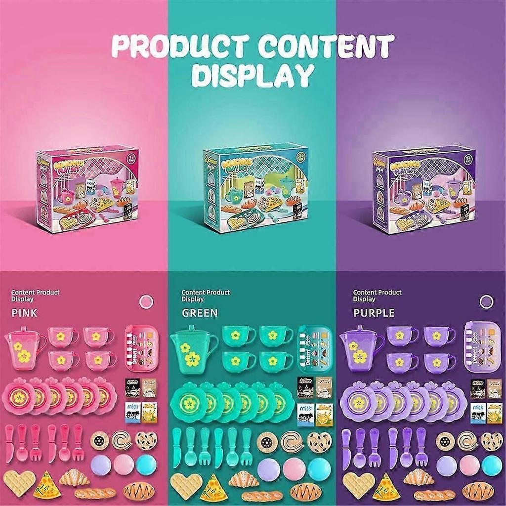 33pcs Play House Kitchen Toy Set Children Tea Play Set Compatible with Kids, Role Playing Toy with Dessert and Tableware