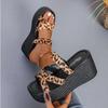 Big Size Shoes Slippers Soft Low On A Wedge Platform Slides Summer Woman Comfort Leopard Beach Rome Hoof Heels PU Casual R