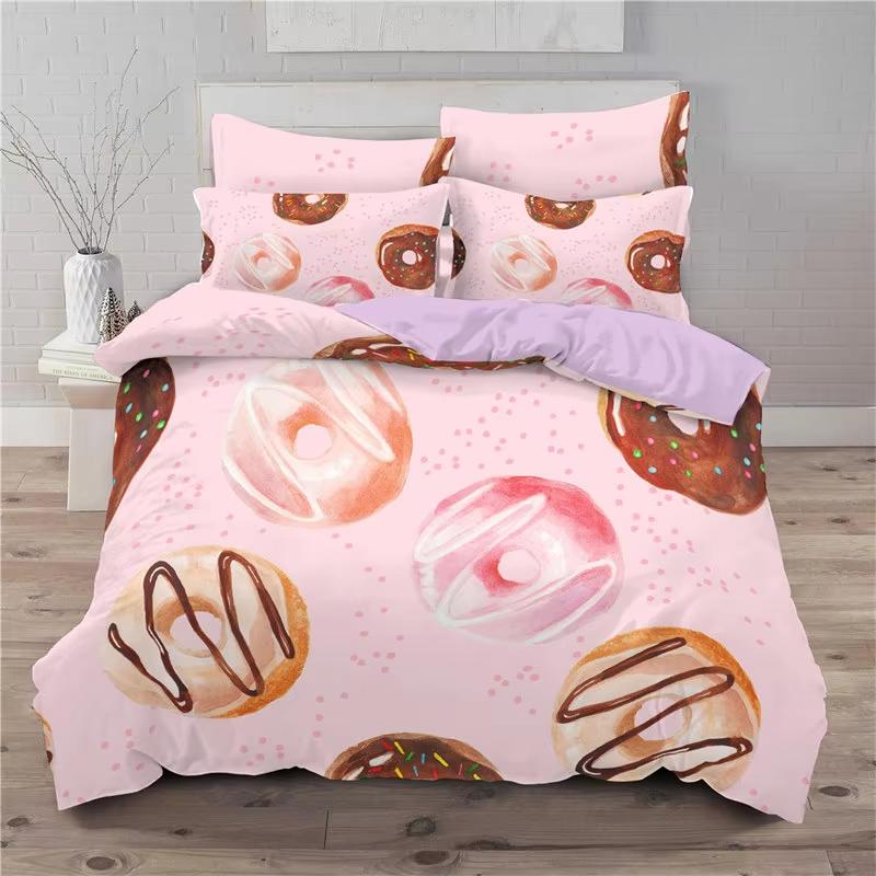 Soft Cute Donuts Duvet Cover Set Dessert Theme Bedding Set For Girls Boys Gifts Microfiber Funny Cartoon Tasty Foods Quilt Cover