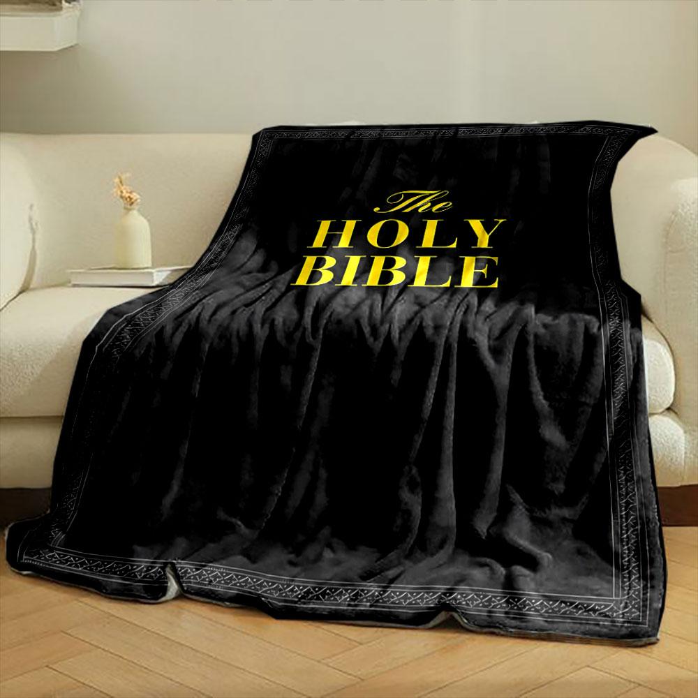 1PC HOLY BIBBLE Knight Pattern Print FlAannel Blanket, High Quality Comfortable for All Seasons, Home Decor, Warmth and Comfort