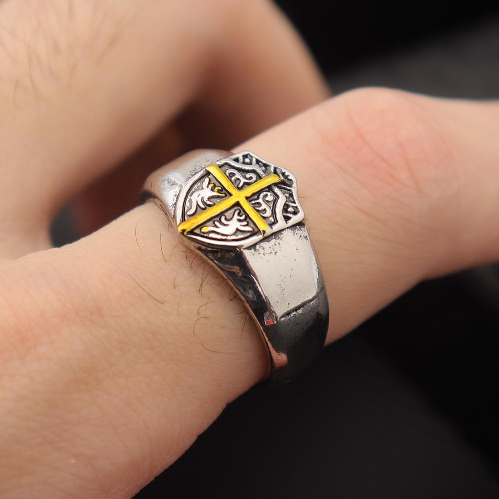 Trendy Retro Knight Shield Cross Ring Charming Men's Ring New Fashion Cross Amulet Jewelry Hip Hop Punk Accessories Party Gift