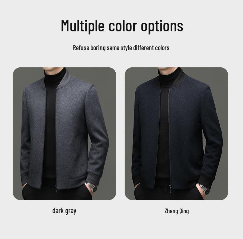 Men's Winter Wool Blend Stand Collar Short Jacket, Middle-Aged Casual Warm Thick Coat