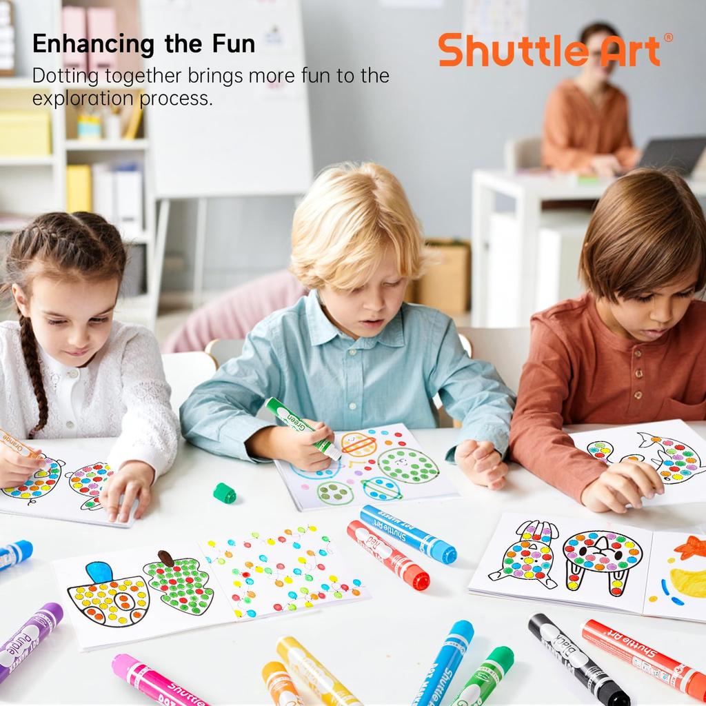 Shuttle Art Dot Marker Color Pen Set of 40 Colors 12ml for Kids Washable Comes with 1 Coloring Book Doodle Easy To Grip Drawing Set Art Supplies Toys