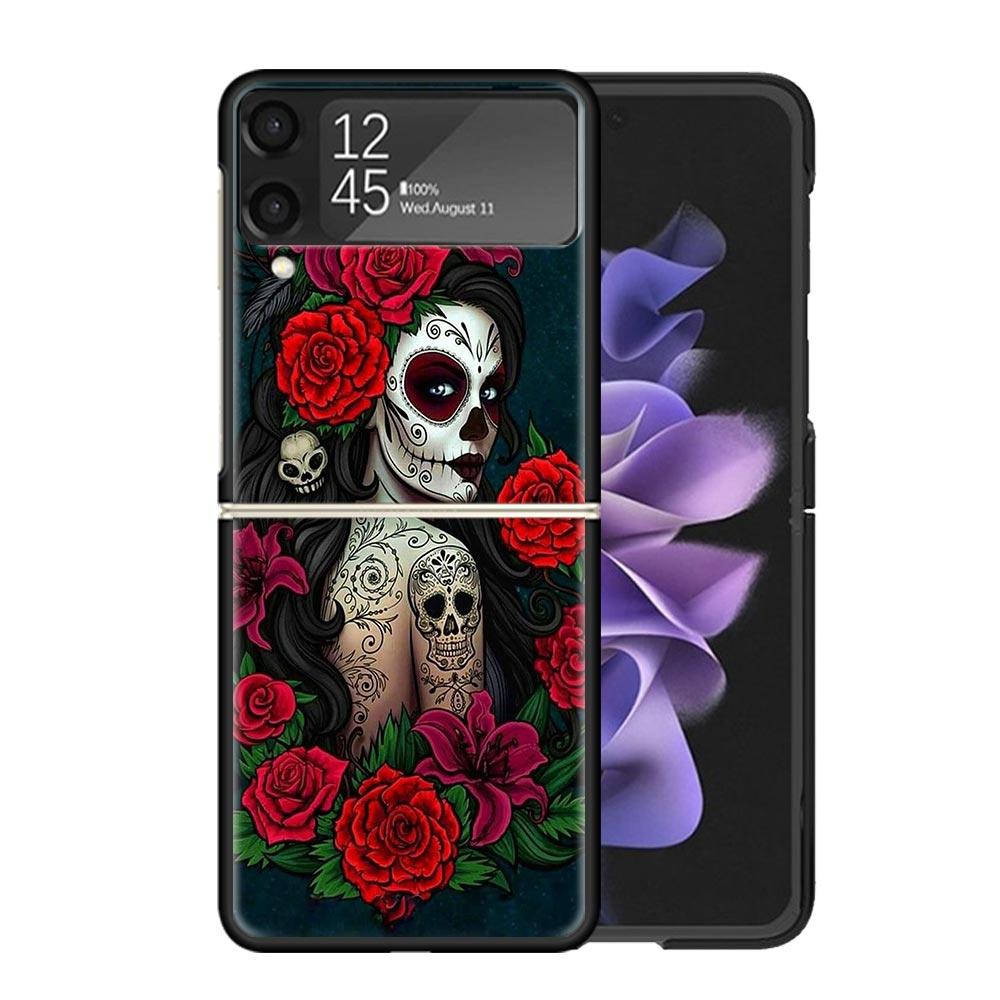 Catrina Mooie Roos Meisje Schedel Hoesjes Voor Samsung Galaxy Z Flip 4 5 6 7 3 Z Flip7 Flip6 Flip4 Flip5 Flip3 5G Hard Schokbestendig F