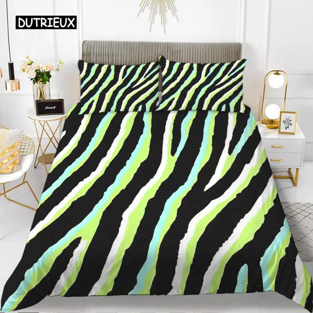 Zebra Print Duvet Cover Set King Polyester Red Black Stripes Bedding Set Wild Animal Zebra Wildlife Skin Quilt Cover for Girls