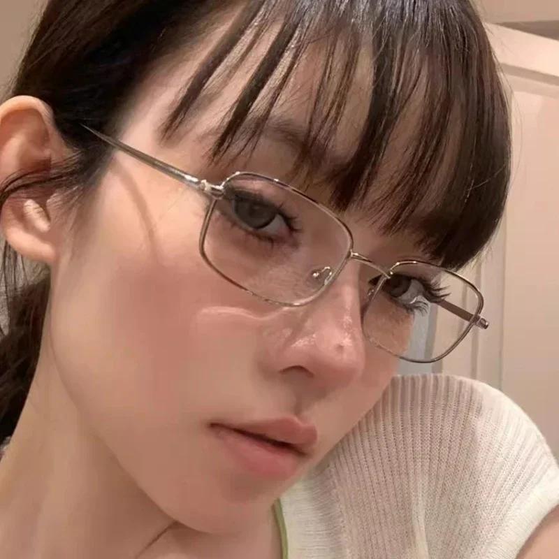 Y2K Harajuku Retro Small Square Frame Glasses for Women Metal Eyeglasses Clear Reading Spectacle Blue Light Blocking Eyewear
