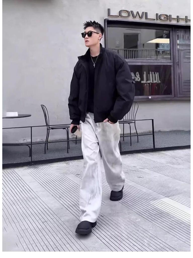 Guochao Unisex Boxy Silhouette Winter Flight Jacket - Padded Cotton, Thick, Trendy, and Loose Fit.