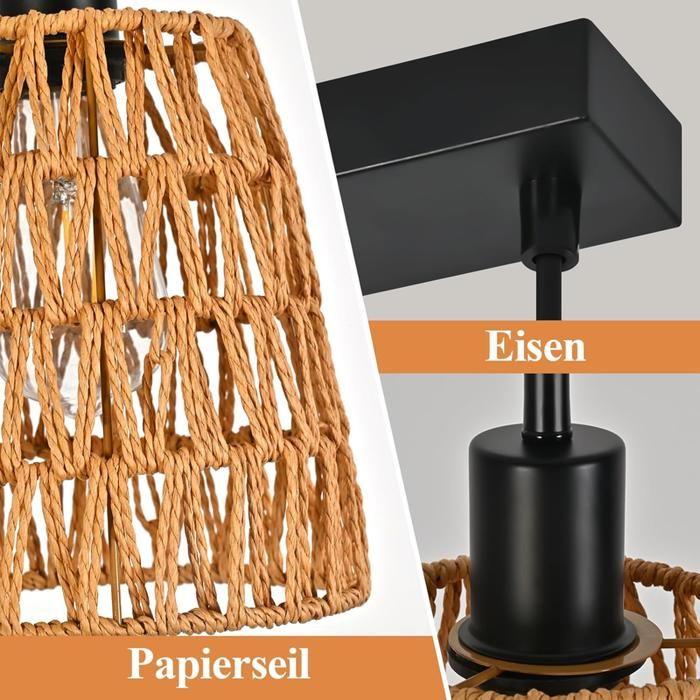Suspension - NETTLIFE - Bohème - 3 lampes E27 - Abat-jour osier - Noir