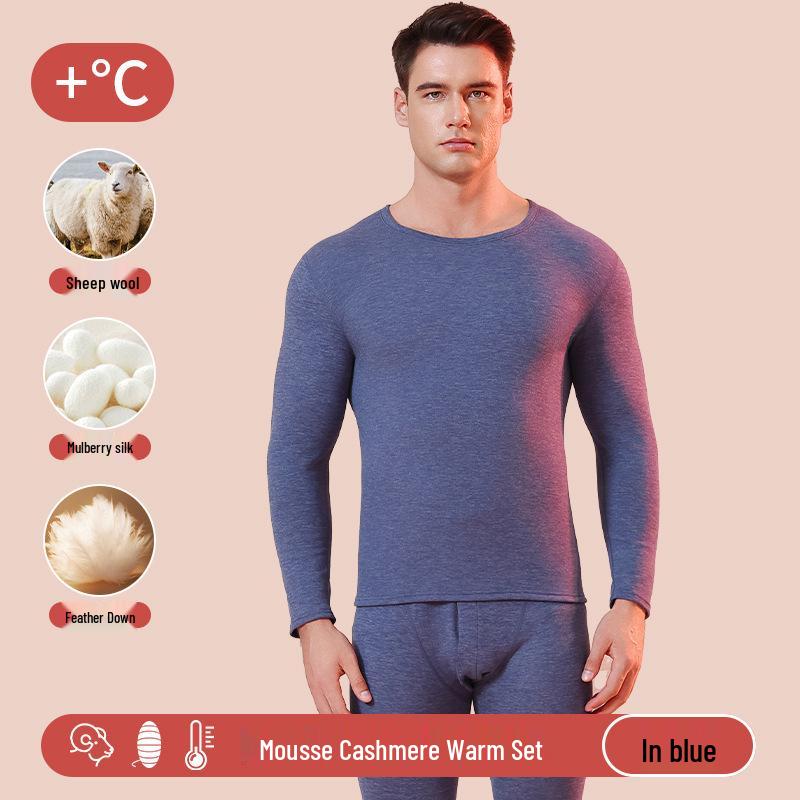 Men's and Women's Ultra-Thick Merino Wool Base Layer: Warm, Skin-Friendly, Round Neck Set for Autumn and Winter