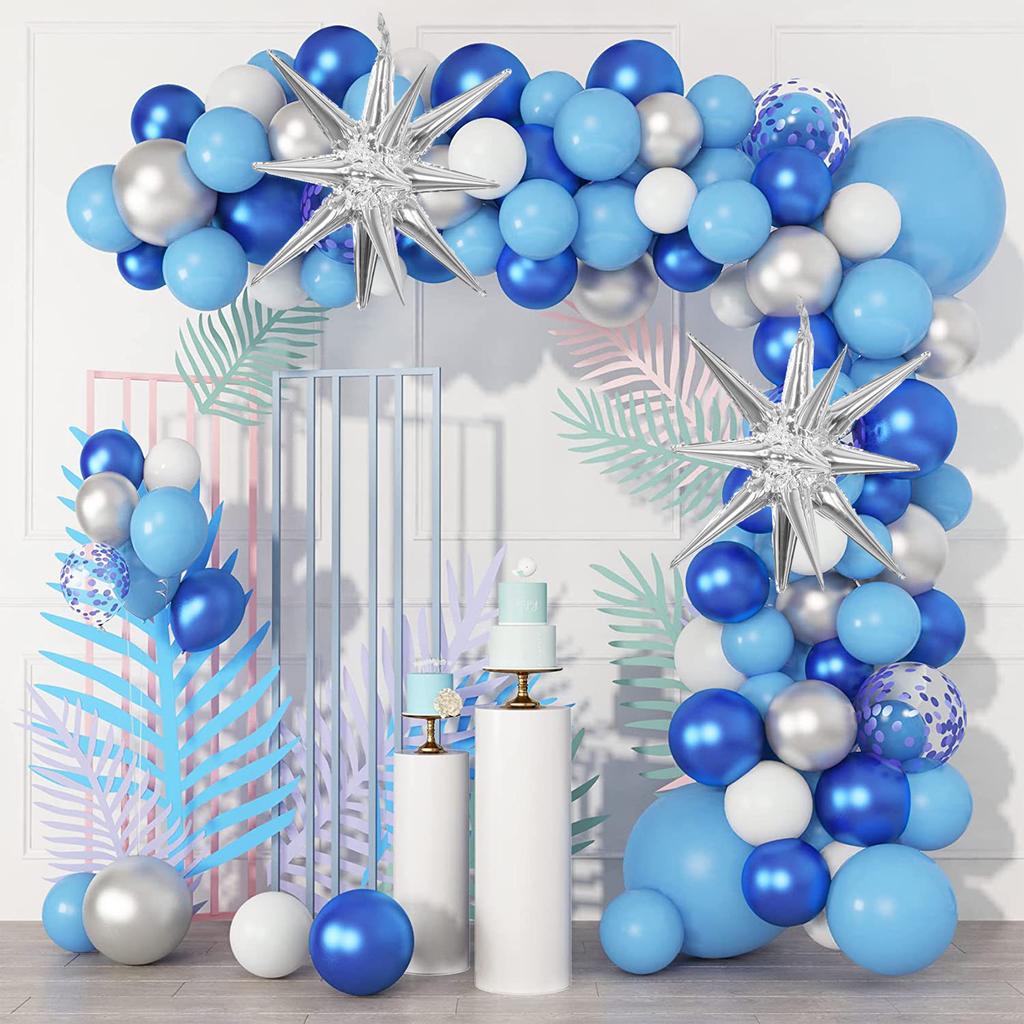 126PCS Blue, White, Silver Latex Balloon Set Suitable for Birthday Parties, Weddings, Valentine's Day Party Decorations