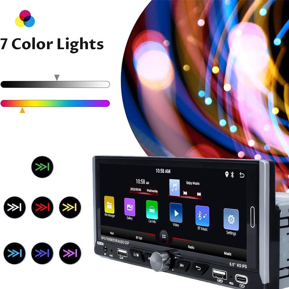 1 Din Car Stereo MP5 Player Car Radio 6.9 Inch Multimedia Player Carplay Android Auto Bluetooth Screen Mirroring USB