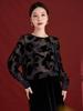 2025 Early Autumn Women's Slimming Burnout Silk Velvet Crew Neck Long Sleeve T-shirt