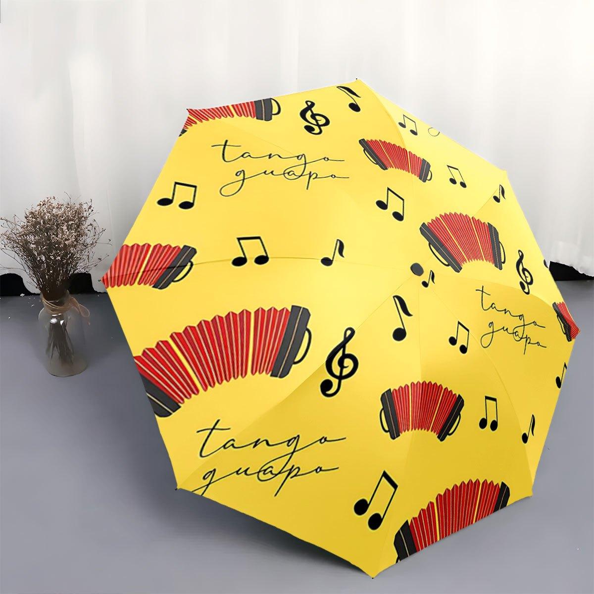 

[Automatic Folding Umbrella] Automatic Folding Umbrella An accordion and music notes pattern. Portable collapsible design, cas (as the picture,Iron&8K)