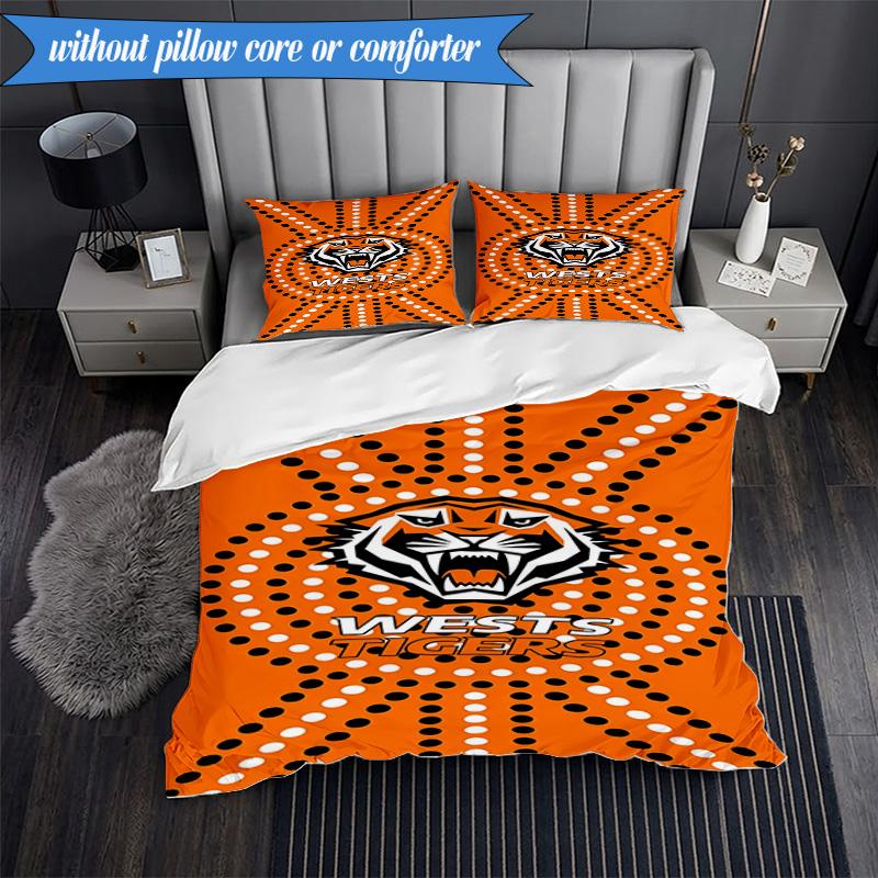 3PCS Wests Tigers Roar Strength And Pride Bedding Set 2D Printing (Includes 1 Duvet Cover + 2 Pillowcases Coreless), Bedroom decor,Fan gift