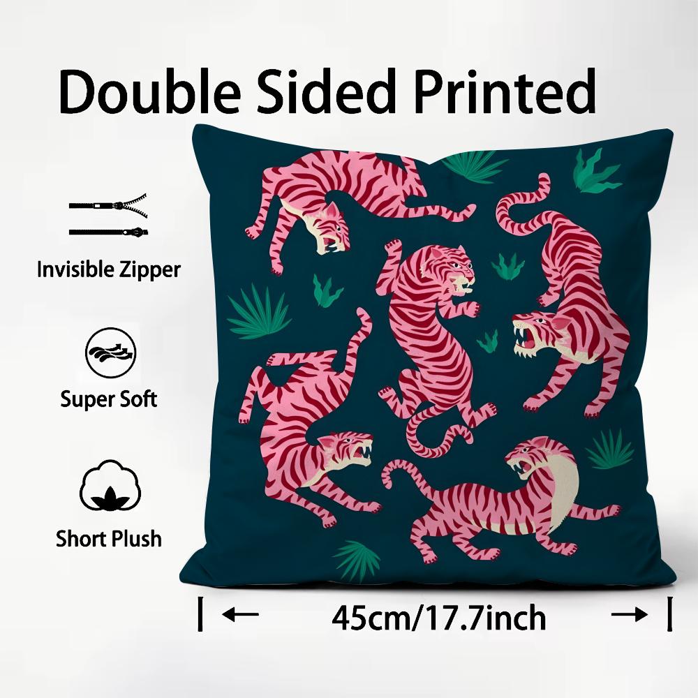 Animal Style Tiger Fashion Cushion Cover Plush Fabric Soft DoubleSided Printed Sofa Warm Winter Home Child Gift Pillow Case