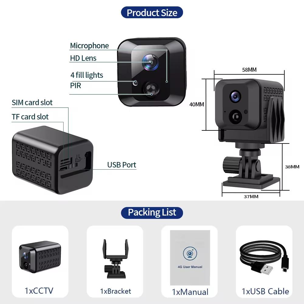 LS VISION Mini caméra de surveillance de sécurité 4G HD 1080P IP 140° sans fil Vision nocturne Protection vidéo secrète Caméra de mouvement IR
