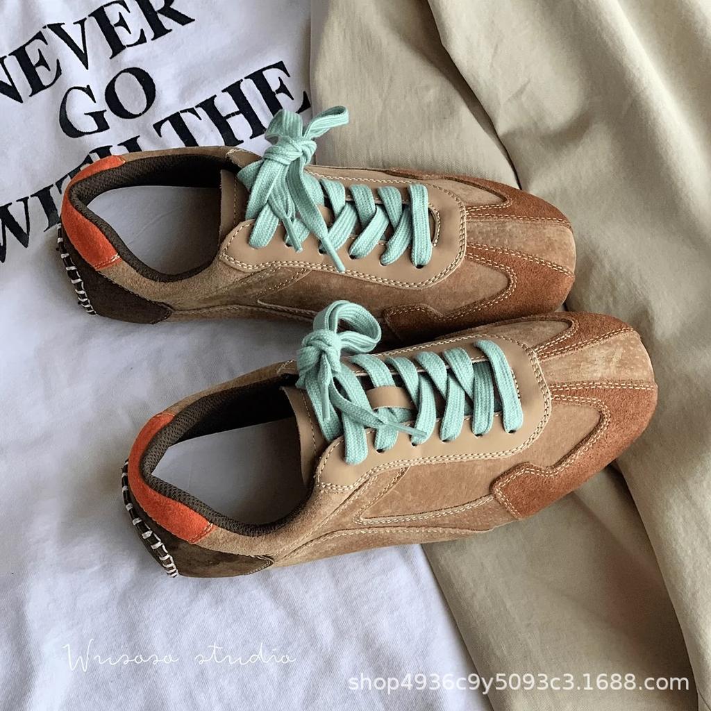 Retro German training shoes women's shoes 2025 spring and autumn soft leather versatile casual shoes sports shoes flat-soled Forrest Gump shoes trend 