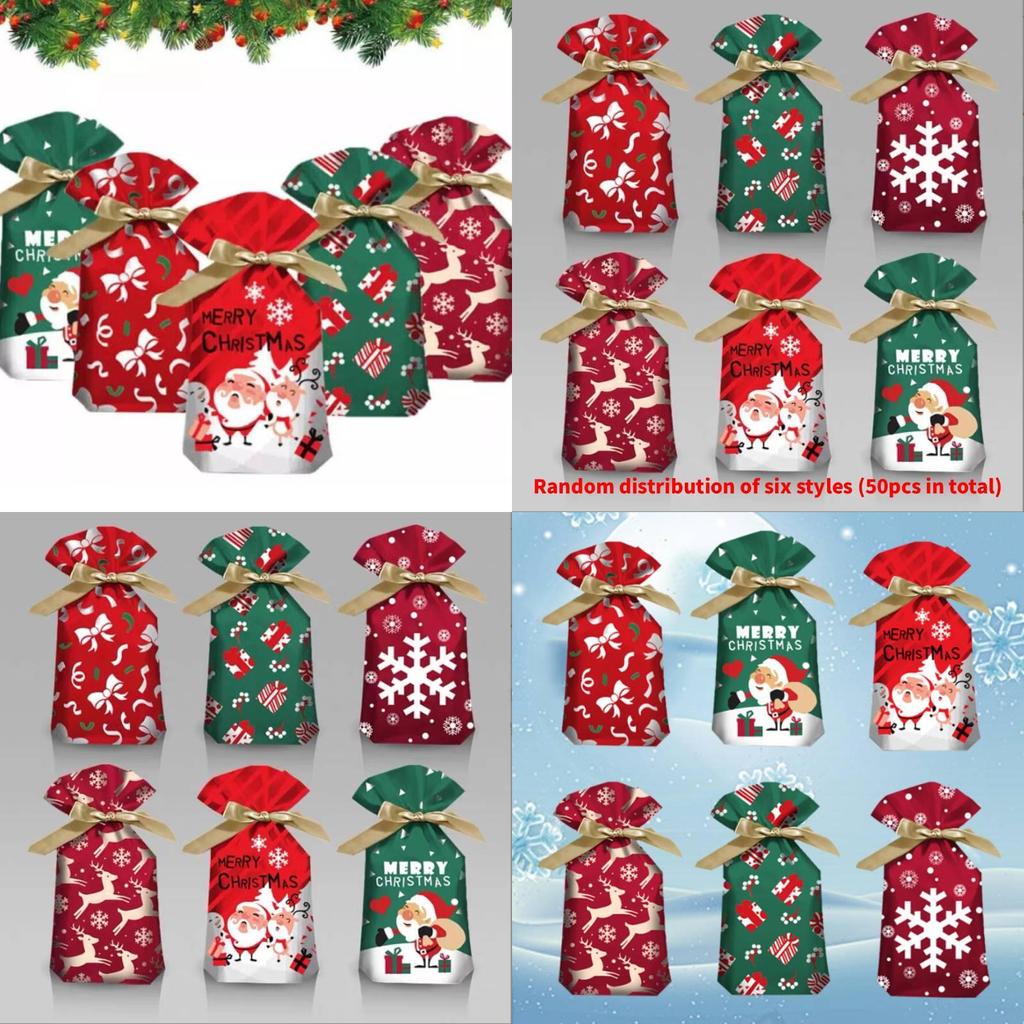 Christmas Gift Bags With Drawstring Ribbon Santa Design For Seasonal Gifts