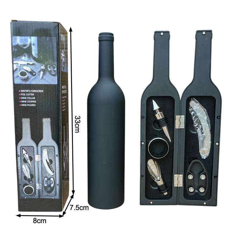 5 In 1 Red Wine Bottle Opener Corkscrew Tool Set Bottle Shaped Holder