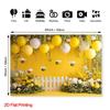 One 2D Printed Yellow Bee Garden Scene Background Fabric, Made of Polyester Fiber, for Home Use.