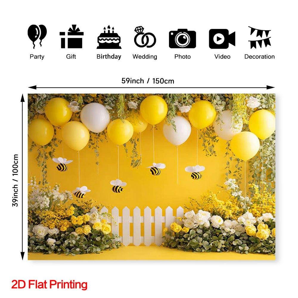 One 2D Printed Yellow Bee Garden Scene Background Fabric, Made of Polyester Fiber, for Home Use.