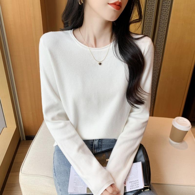 Spring lazy style versatile simple knitted bottoming shirt women's soft waxy inner top pullover sweater
