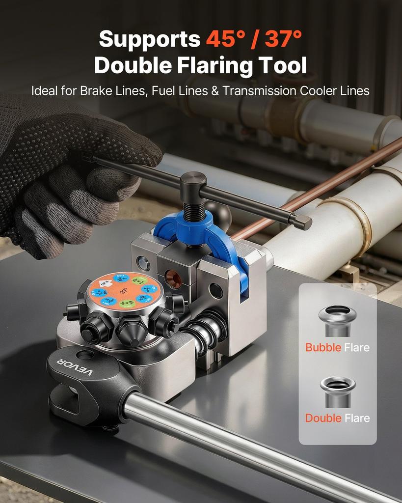 Professional Brake Line Flaring Tool, 45 & 37 Degree Double Flare Bubble Flare Tool Kit for 4.76mm, 6.35mm, 7.94mm, 9.52mm Copper Aluminum Thin Steel
